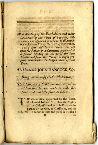 The Boston Pamphlet: The Votes and Proceedings of the Freeholders and Other Inhabitants of the Town of Boston, in Town Meeting Assembled by American School